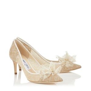 Jimmy Choo Estelle 85 champagne lace pumps 37